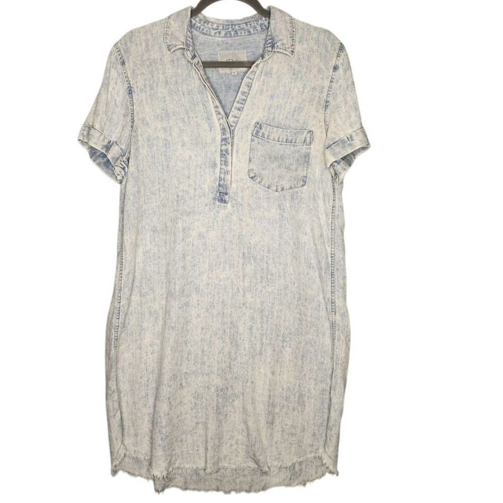RAILS Valarie Light Acid Wash Mini Shirt Dress Raw Hem Small